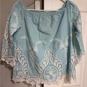 Cynthia Rowley Light Blue Embroidered Off-Shoulder Top
